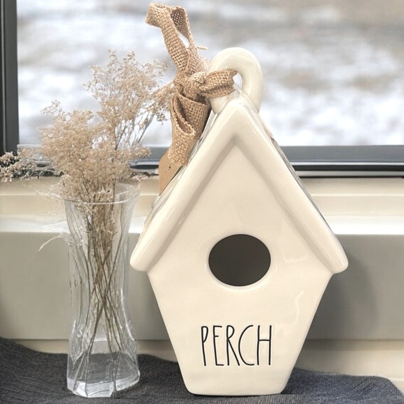 NWT RAE DUNN Ceramic White PERCH Birdhouse Double-sided Bird Home Decor - Picture 10 of 10